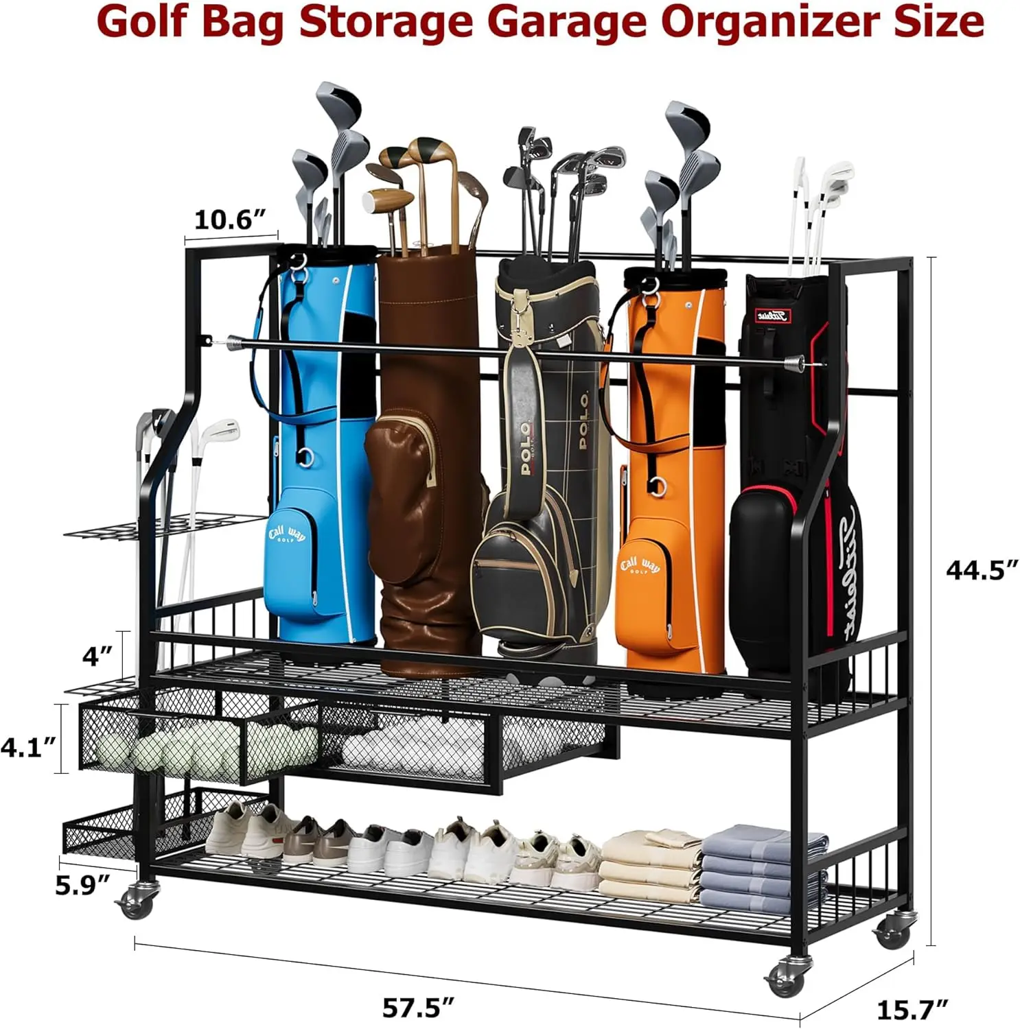 Golf Equipment Garage Storage - Multifunctionele rollende golftassen opbergplank met wielen,