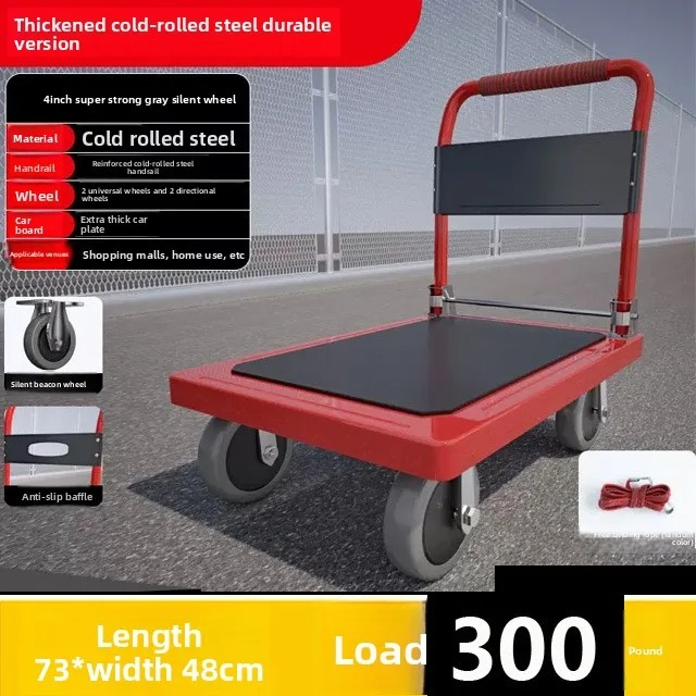 Pull Cart Fold - Opvouwbare handkar met platte laadbak, stille,
