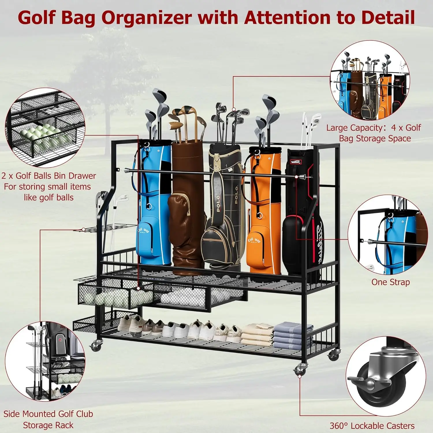 Multifunctionele rollende golf - Golf Equipment Garage Storage recensie en prijs