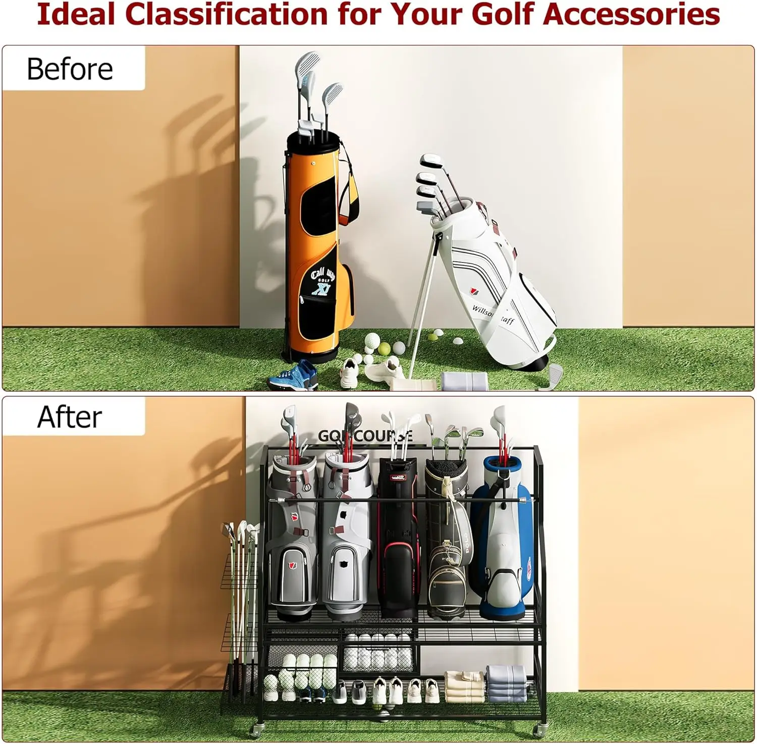 Multifunctionele rollende golf - Golf Equipment Garage Storage recensie en prijs